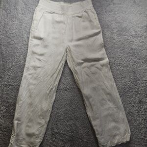 H&M Womens White Linen Pants Medium Wide Leg Beachy Coastal Casual Pullon